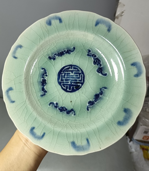 古玩陶瓷清代中期五福同壽大盤拍賣,當(dāng)前價(jià)格800元