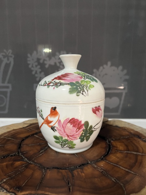 古玩陶瓷晚清淺絳彩花鳥紋蓋缸拍賣,當前價格255元