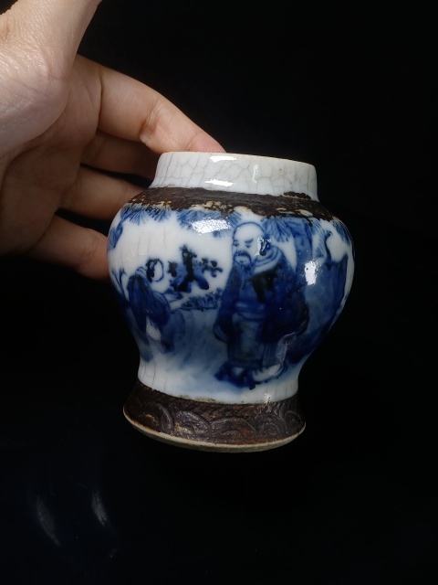 古玩陶瓷哥釉地鐵銹釉青花罐拍賣，當(dāng)前價(jià)格960元