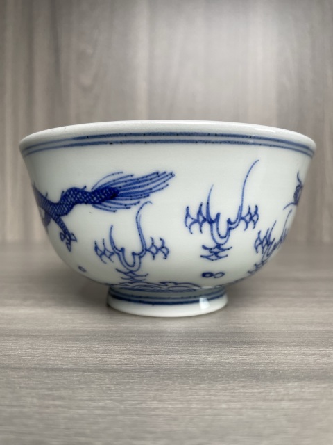 古玩陶瓷晚清民國 青花云龍紋茶碗拍賣,當前價格550元