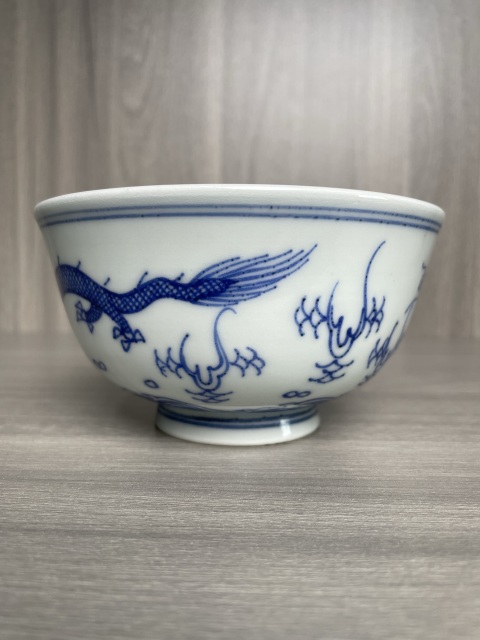 古玩陶瓷晚清民國 青花云龍紋茶碗拍賣,當前價格550元