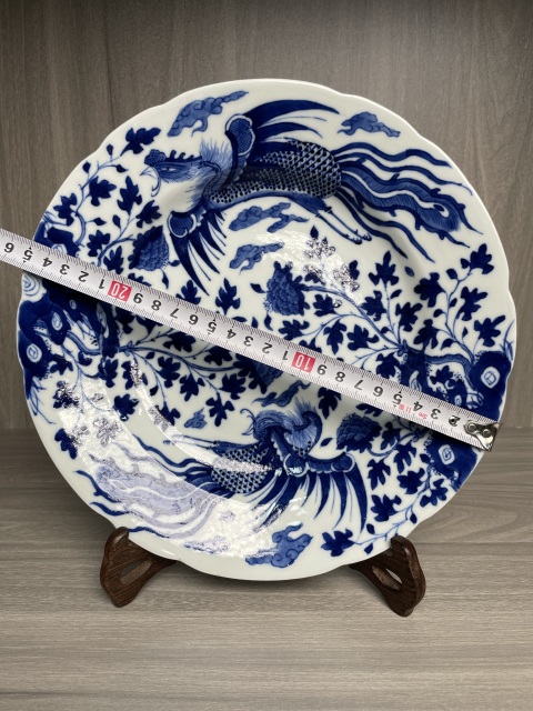 古玩陶瓷清晚·青花鳳凰牡丹紋花口盤真品鑒賞圖