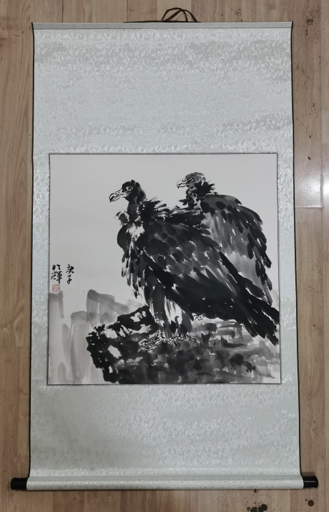 古玩字畫中美協(xié)云南會員八大山人再傳弟子胡明輝雙鷹圖拍賣,當前價格499元