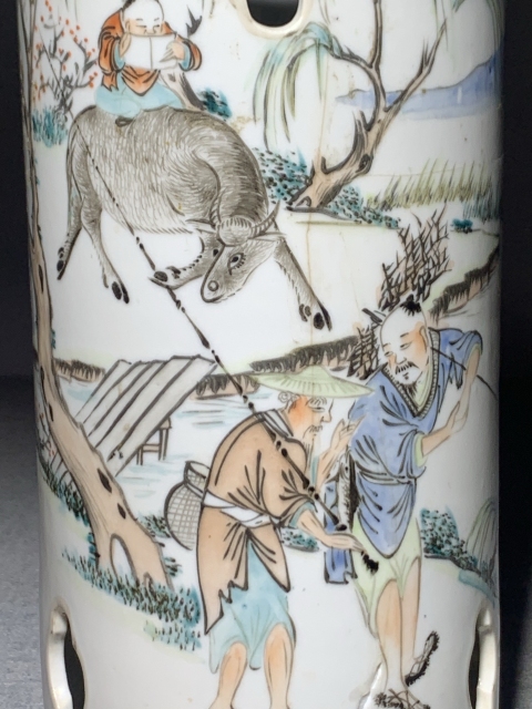 古玩陶瓷汪照黎淺絳彩漁樵耕讀圖帽筒拍賣，當(dāng)前價格1000元