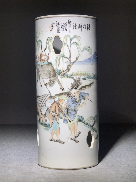 古玩陶瓷汪照黎淺絳彩漁樵耕讀圖帽筒拍賣，當(dāng)前價格1000元