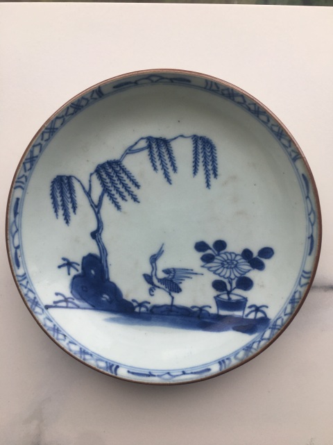 古玩陶瓷(主頁鬼市更多)清康熙洞石花鳥紋青花小賞盤拍賣,當前價格1100元