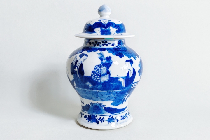 古玩陶瓷清晚期·青花三娘教子圖將軍罐拍賣，當前價格4980元