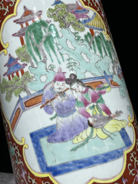 古玩陶瓷粉彩錦地開窗貴妃出浴圖大箭筒拍賣,當(dāng)前價格800元