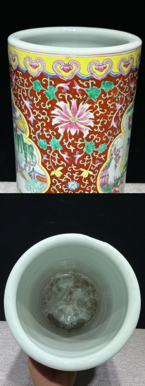古玩陶瓷粉彩錦地開窗貴妃出浴圖大箭筒拍賣,當(dāng)前價格800元
