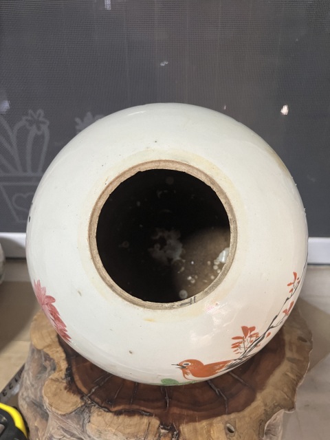 古玩陶瓷民國淺絳彩花鳥紋西瓜罐拍賣，當前價格0元
