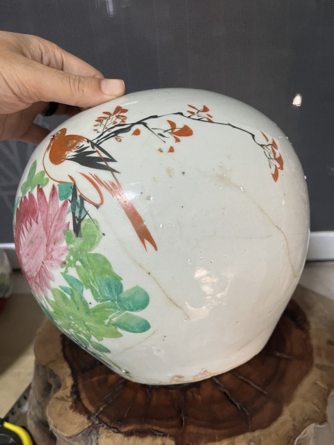 古玩陶瓷民國淺絳彩花鳥紋西瓜罐拍賣，當前價格0元