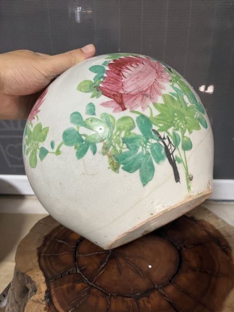 古玩陶瓷民國淺絳彩花鳥紋西瓜罐拍賣，當前價格0元