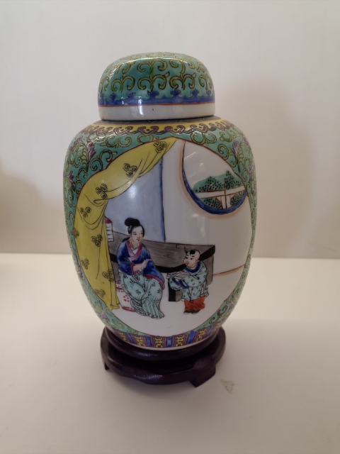 古玩陶瓷乾隆年制款三娘教子圖粉彩蓋罐拍賣，當前價格1880元