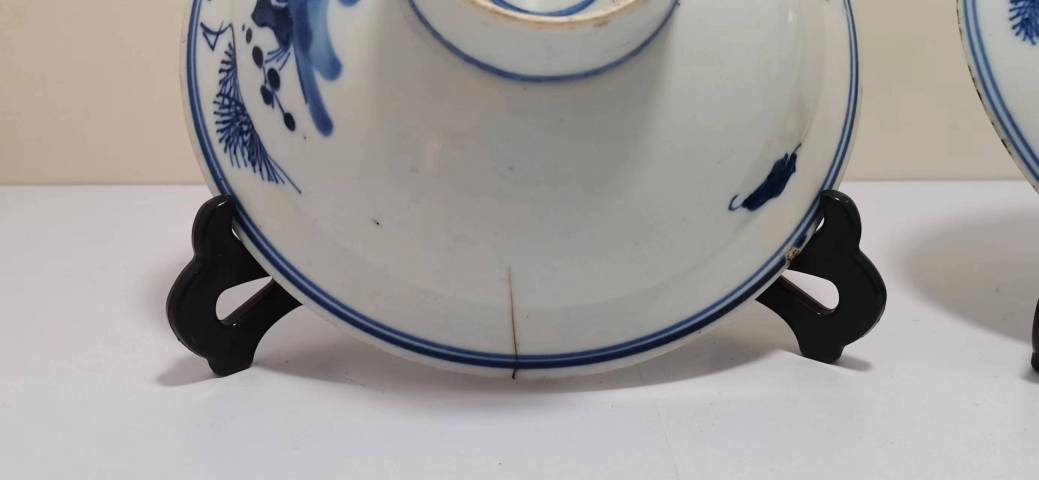 古玩陶瓷兩只青花福祿壽喜高足盤拍賣,當前價格1300元