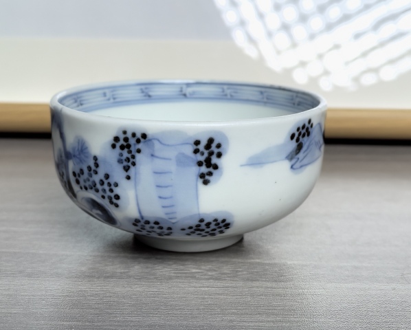 古玩陶瓷晚清民國 青花山水人物風景紋碗拍賣,當前價格390元