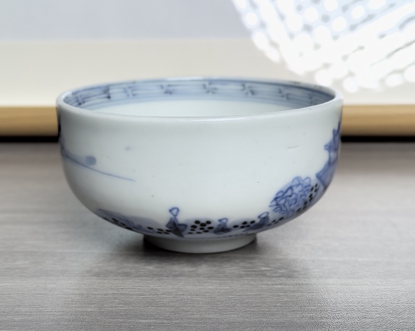 古玩陶瓷晚清民國 青花山水人物風景紋碗拍賣,當前價格390元