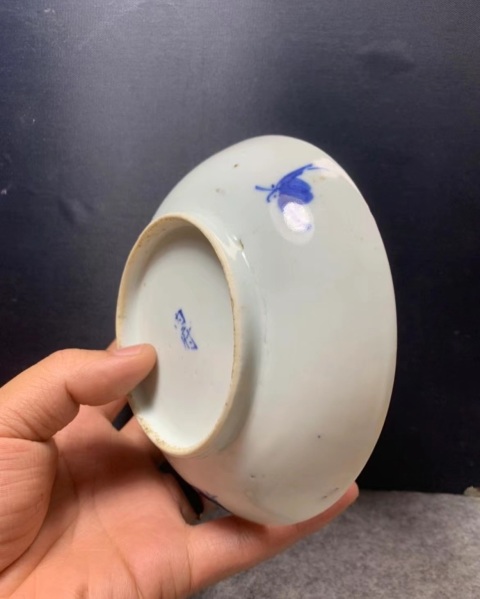 古玩陶瓷清晚期內府款鳳紋青花盤拍賣，當前價格800元