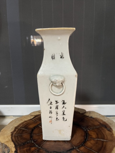 古玩陶瓷民國油粉彩仕女人物詩文四方瓶拍賣，當前價格2500元