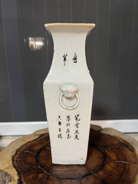 古玩陶瓷民國油粉彩仕女人物詩文四方瓶拍賣，當前價格2500元