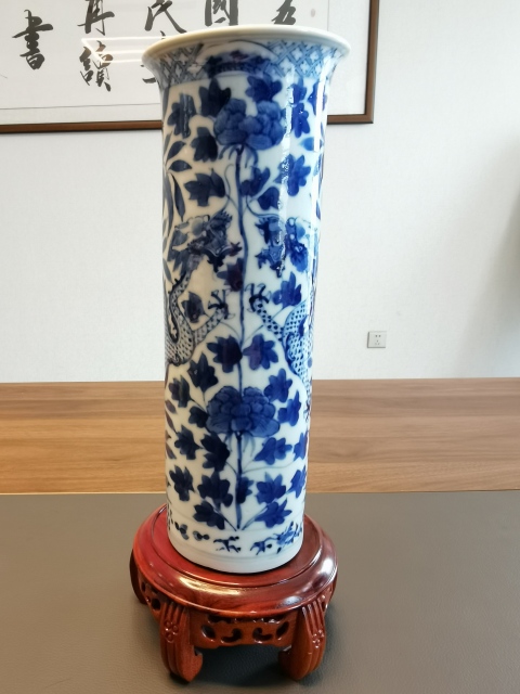 古玩陶瓷晚清青花龍穿花紋箭筒拍賣，當前價格1500元