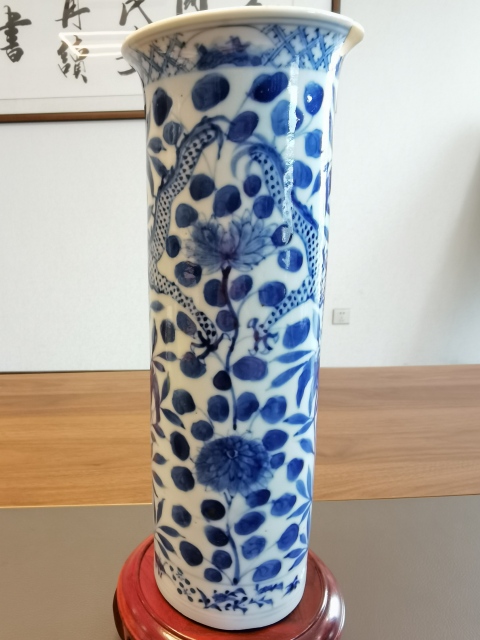 古玩陶瓷晚清青花龍穿花紋箭筒拍賣，當前價格1500元