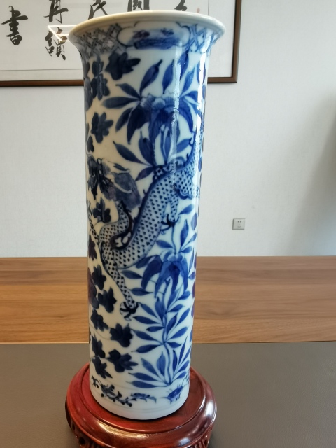 古玩陶瓷晚清青花龍穿花紋箭筒拍賣，當前價格1500元