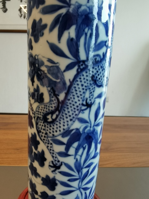 古玩陶瓷晚清青花龍穿花紋箭筒拍賣，當前價格1500元