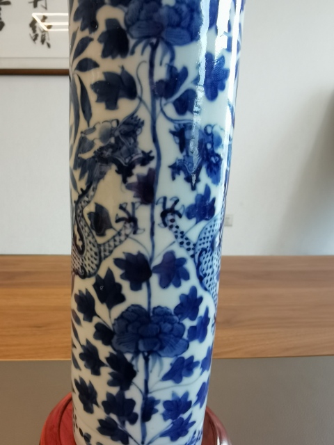 古玩陶瓷晚清青花龍穿花紋箭筒拍賣，當前價格1500元