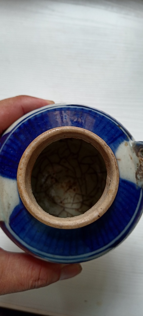 古玩陶瓷晚清青花提梁壺（沒有蓋、壸嘴掉粘）拍賣，當前價格222元