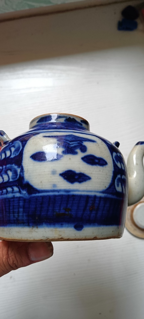 古玩陶瓷晚清青花提梁壺（沒有蓋、壸嘴掉粘）拍賣，當前價格222元