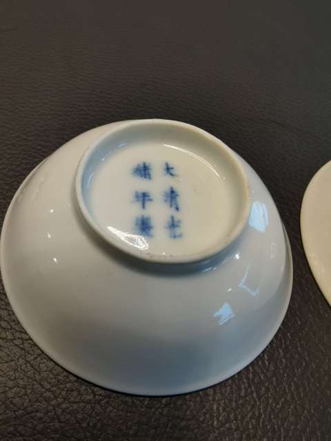 古玩陶瓷一對大清光緒年製官窯款青花花卉筆舔拍賣,當前價格2980元