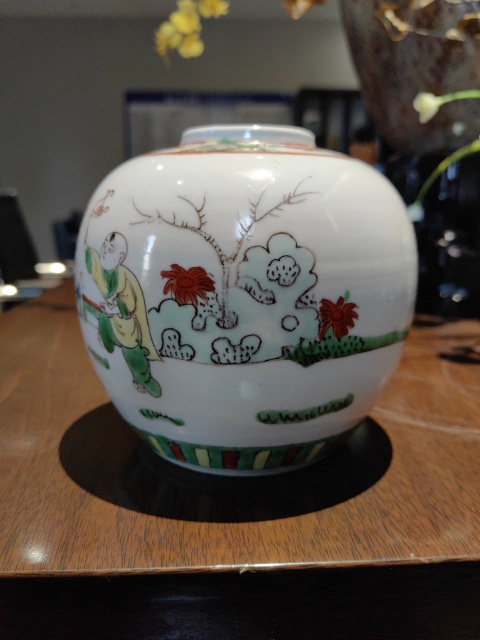 古玩陶瓷五彩五子登科圖茶葉罐拍賣，當前價格1588元
