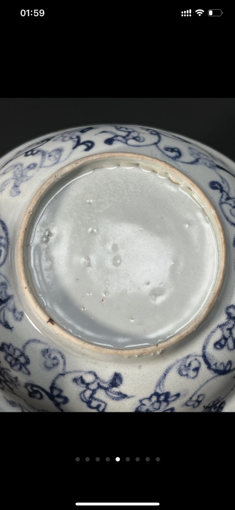 古玩陶瓷明空白期 青花纏枝花卉紋盤拍賣，當前價格2600元