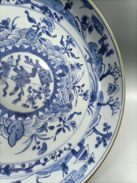 古玩陶瓷康熙青花漁樵耕讀圖盤拍賣，當(dāng)前價(jià)格6000元