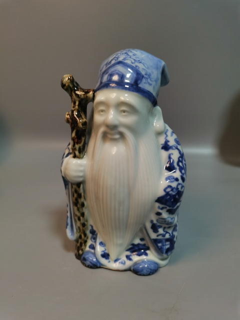 古玩陶瓷民國解放初·青花福德正神造像真品鑒賞圖