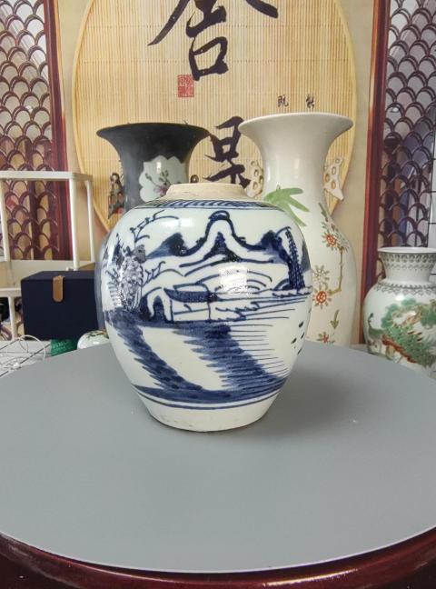 青花山水人物紋瓶 中国古玩 中国美術 青花山水人物紋瓶 中国古玩 中国美術