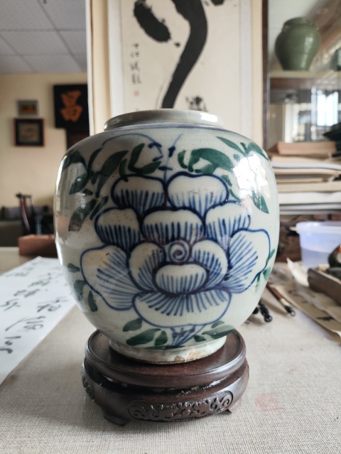 古玩陶瓷清磁州窯青花彩繪花卉紋蓋罐拍賣，當前價格333元