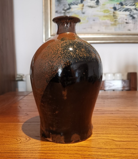 古玩陶瓷明代?窯變黑釉鷓鴣斑梅瓶拍賣,當前價格2500元