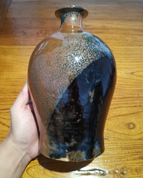 古玩陶瓷明代?窯變黑釉鷓鴣斑梅瓶拍賣,當前價格2500元