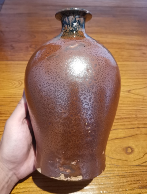 古玩陶瓷明代?窯變黑釉鷓鴣斑梅瓶拍賣,當前價格2500元