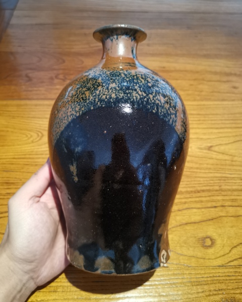 古玩陶瓷明代?窯變黑釉鷓鴣斑梅瓶拍賣,當前價格2500元