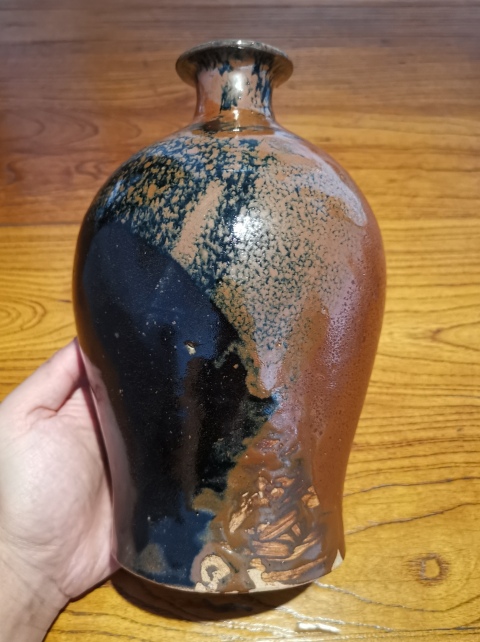 古玩陶瓷明代?窯變黑釉鷓鴣斑梅瓶拍賣,當前價格2500元