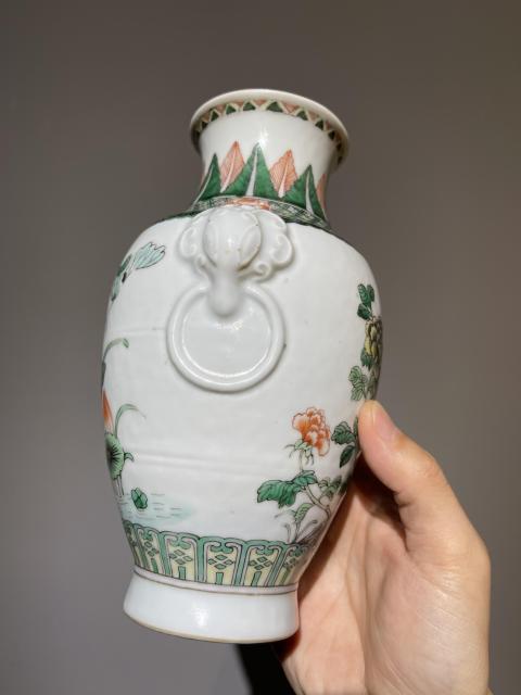 古玩陶瓷清代五彩花鳥紋雙鋪首花瓶拍賣，當前價格8888元