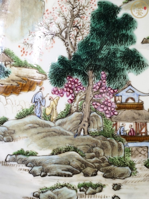 古玩陶瓷細路粉彩亭臺樓閣山水高士人物盤拍賣，當前價格15800元
