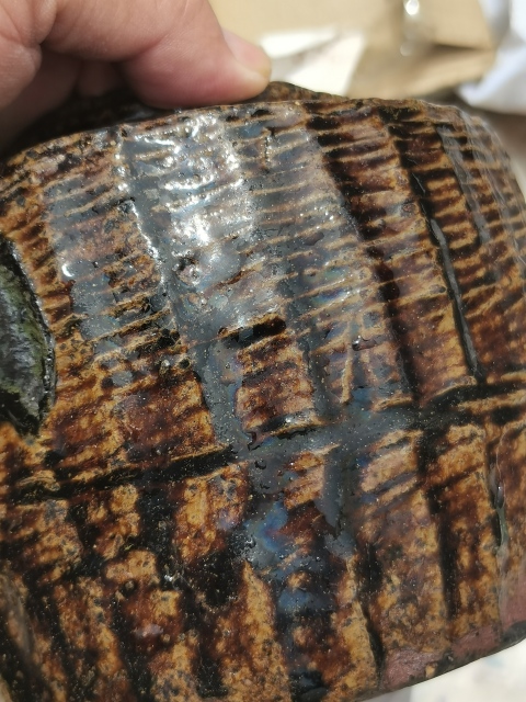 古玩陶瓷清代醬釉魚簍罐妖變漂亮。拍賣,當前價格688元