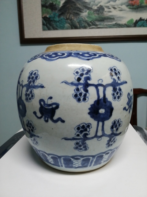 古玩陶瓷花間雜寶紋青花罐拍賣，當前價格3500元