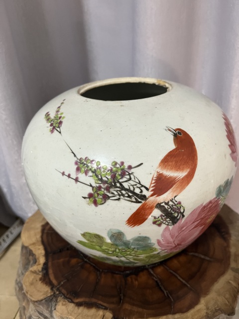 古玩陶瓷汪啟順淺絳彩花鳥詩紋西瓜罐拍賣,當前價格688元