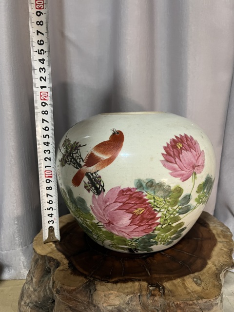 古玩陶瓷汪啟順淺絳彩花鳥詩紋西瓜罐拍賣,當前價格688元