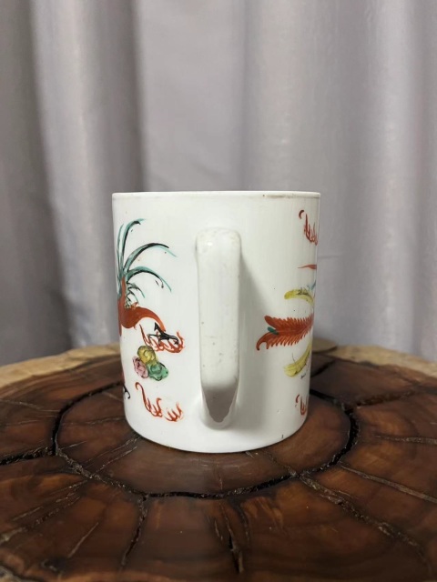古玩陶瓷民國粉彩龍鳳紋把杯拍賣，當前價格388元