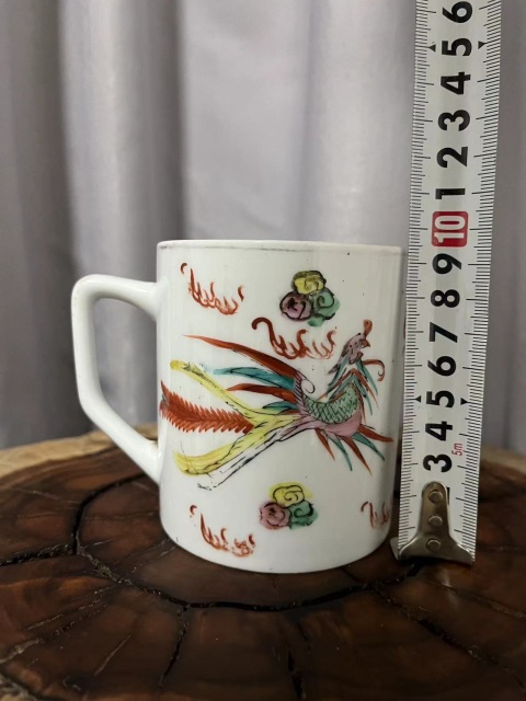 古玩陶瓷民國粉彩龍鳳紋把杯拍賣，當前價格388元